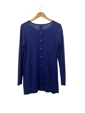 Kenar Cobalt Long-Sleeve Button-Back Knit Top